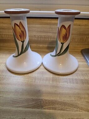 Terracotta Candlesticks Made In Portugal White Floral Set Of 2